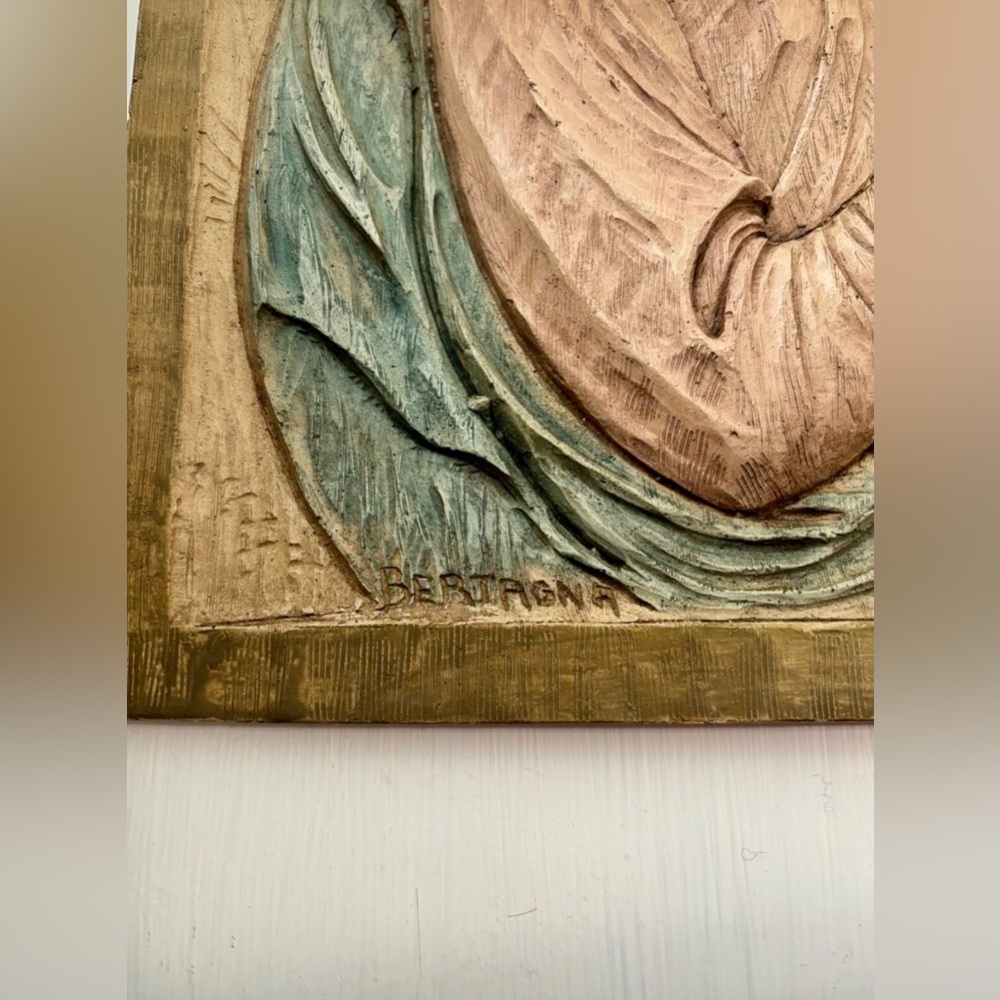 Vintage Bertagna Handpainted Religious Madonna Mary Jesus 18x13 Made In Italy - Picture 4 of 7